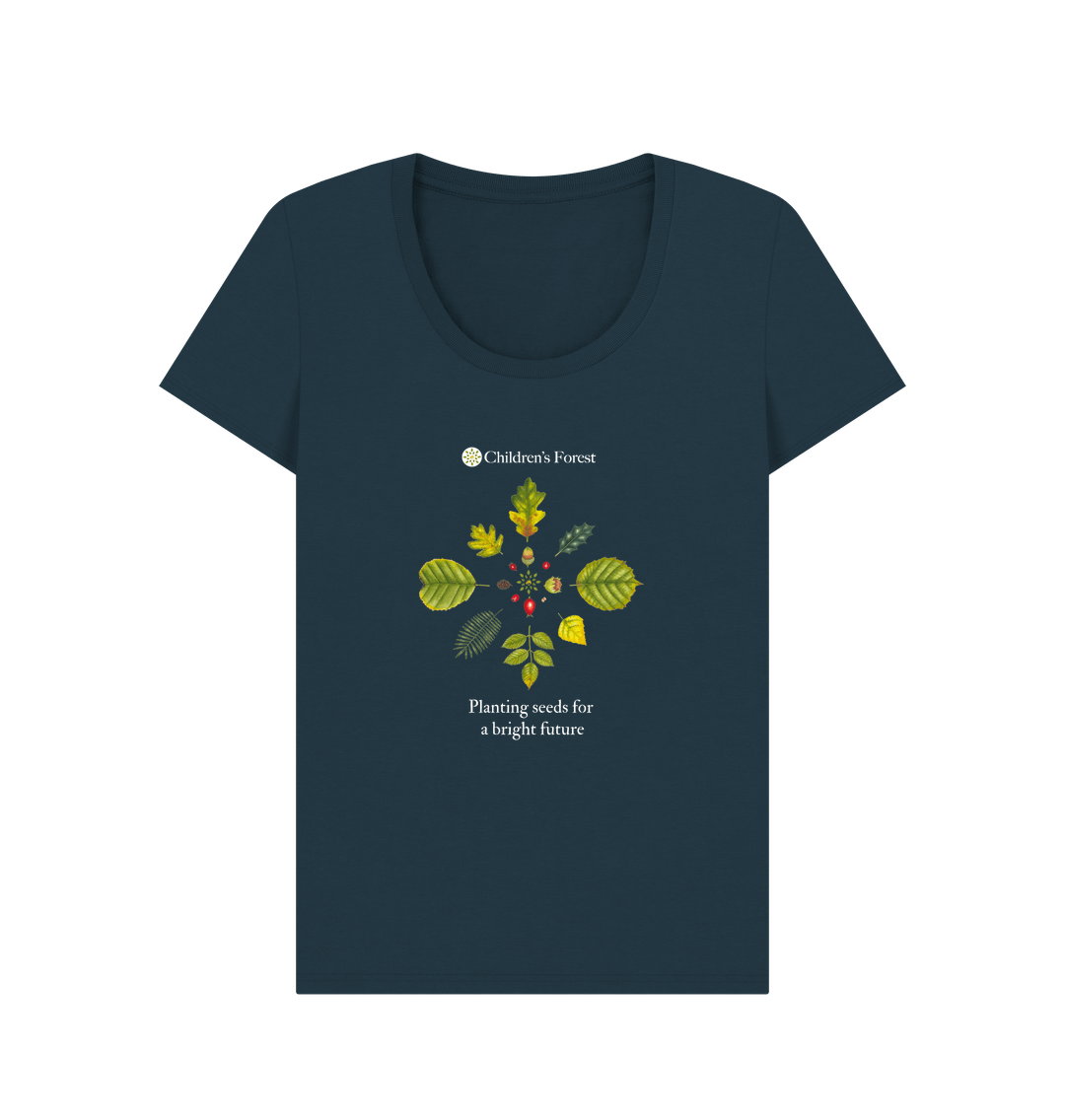 Denim Blue Women's Organic Scoop Neck T-Shirt with Tree Mandala