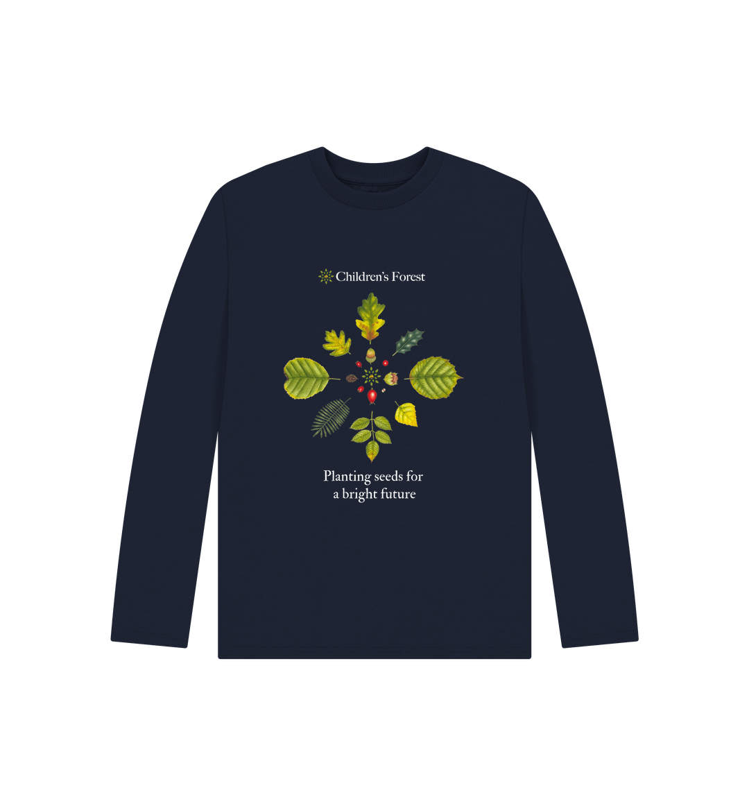 Navy Blue Children's Organic Long sleeved T-shirt with Tree Mandala