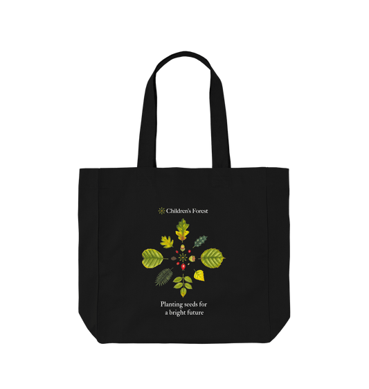 Black Organic Shopper Bag with Tree Mandala (Black)