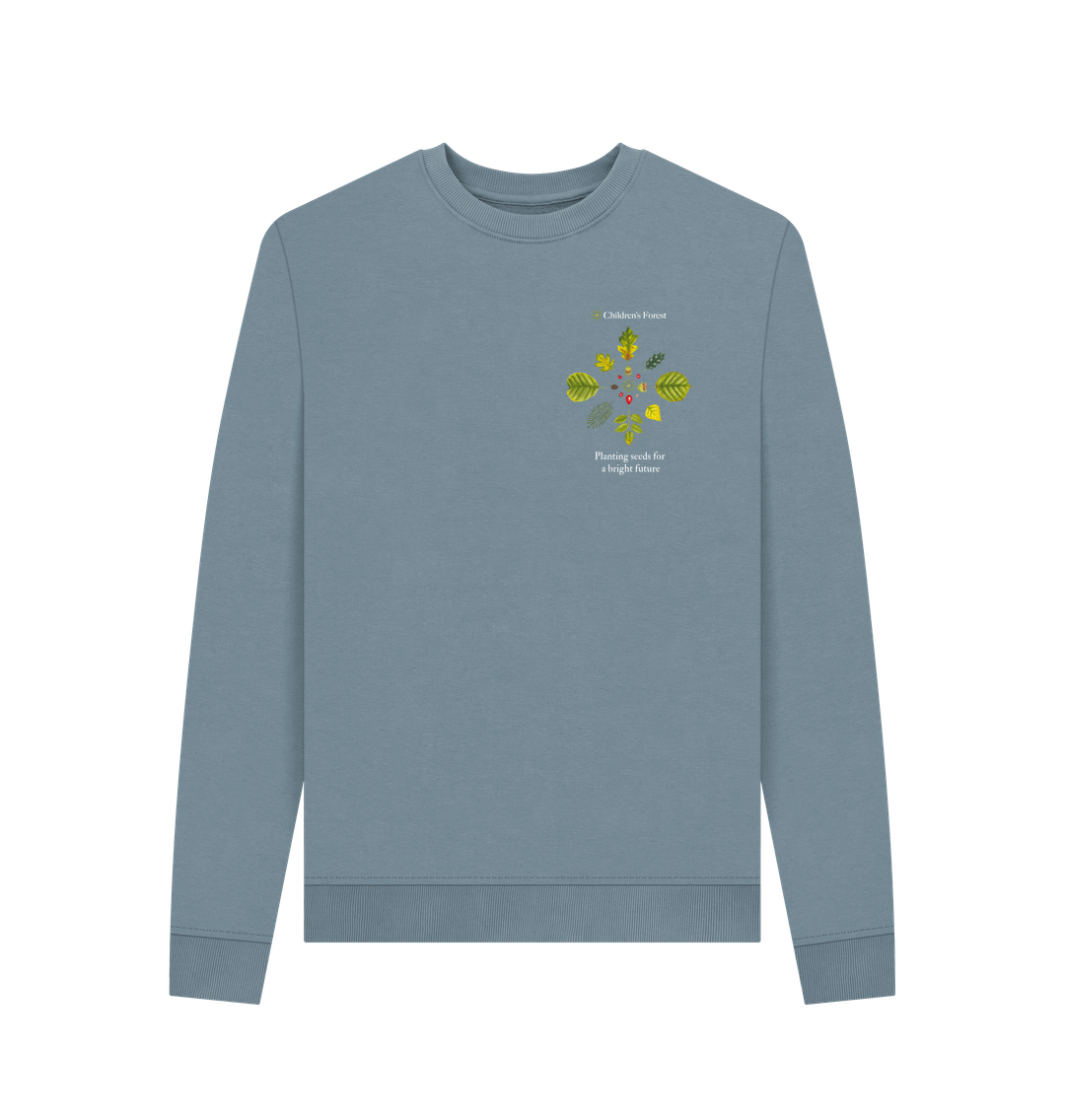 Stone Blue Women's Organic Crew Neck Sweater with Tree Mandala