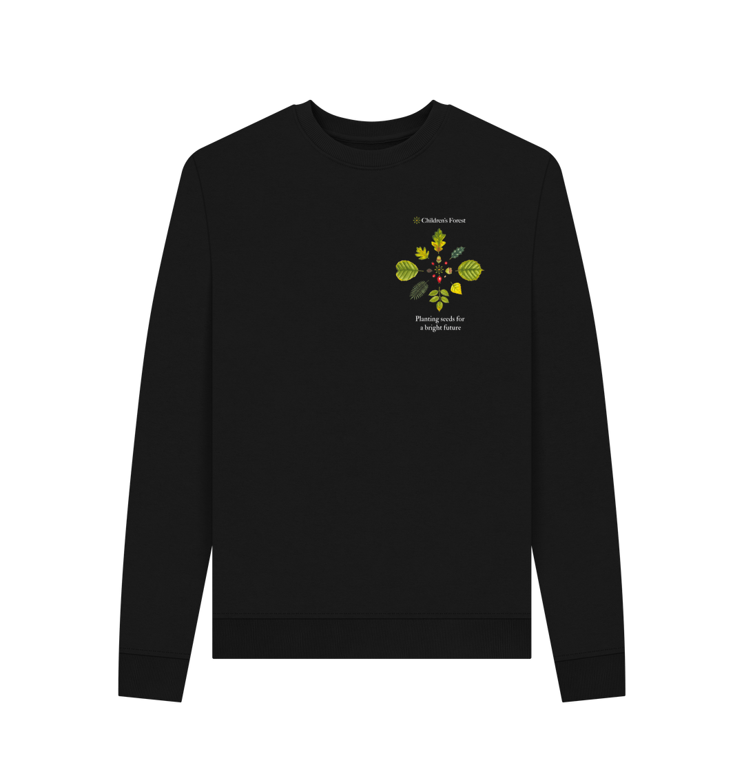 Black Women's Organic Crew Neck Sweater with Tree Mandala