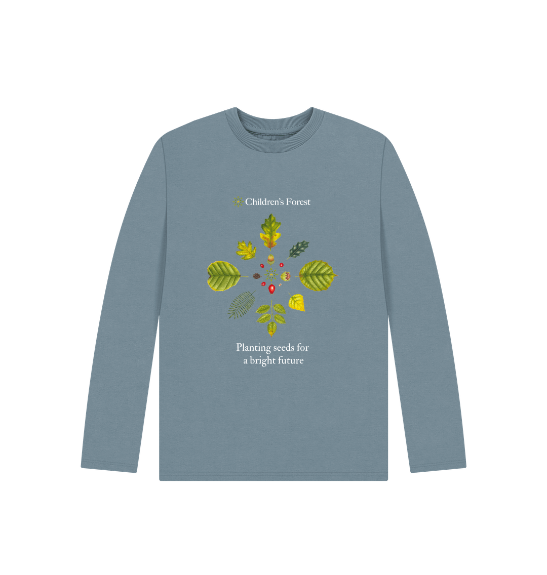 Stone Blue Children's Organic Long sleeved T-shirt with Tree Mandala