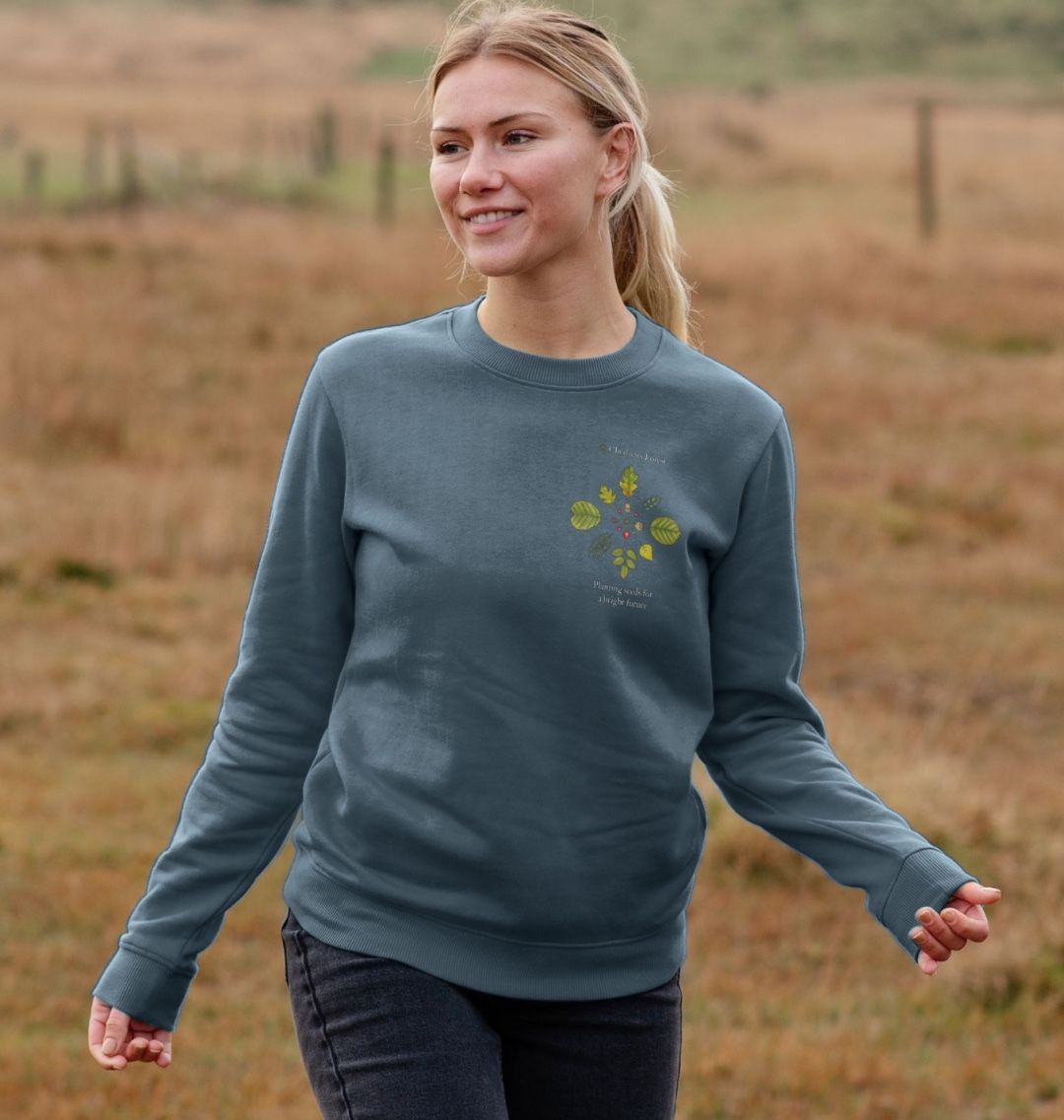 Women's Organic Crew Neck Sweater with Tree Mandala