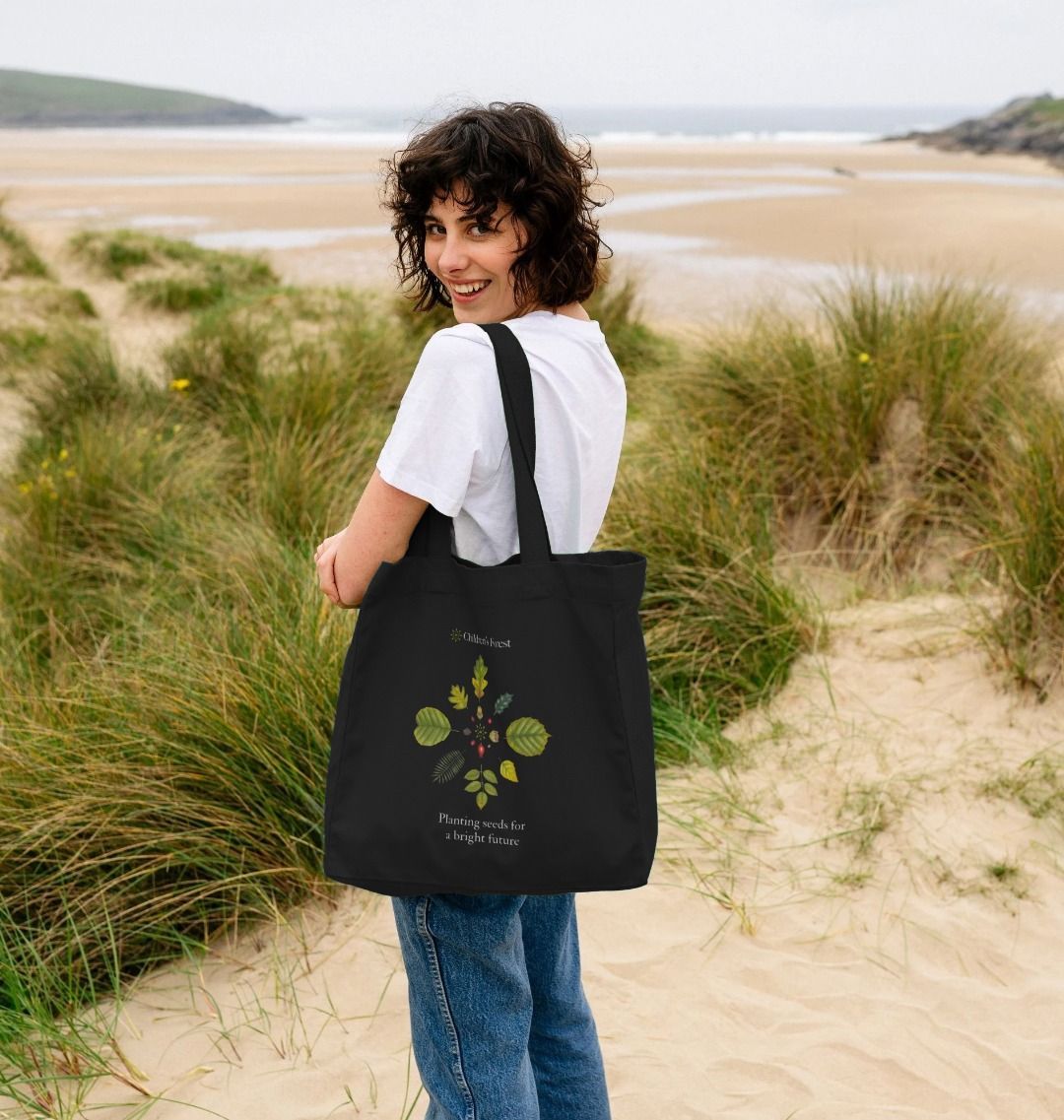 Organic Shopper Bag with Tree Mandala (Black)