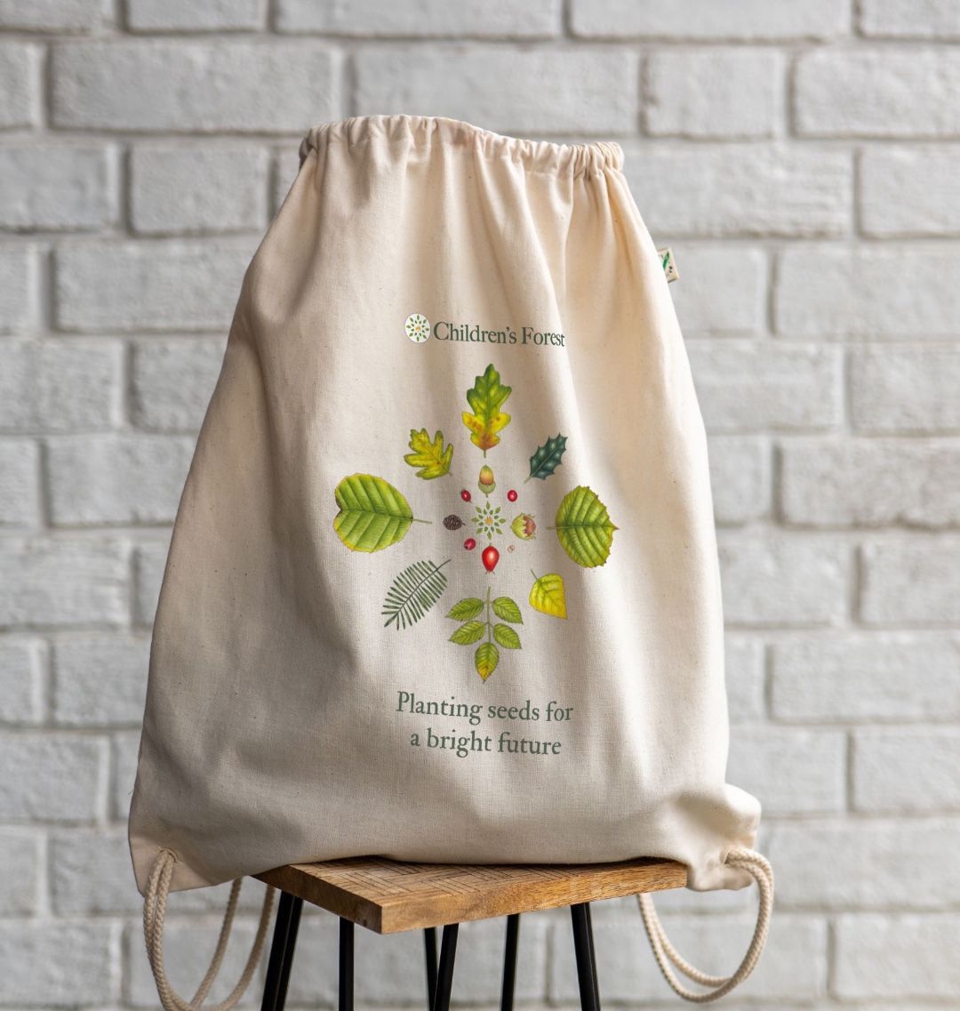 Organic Drawstring Bag with Tree Mandala