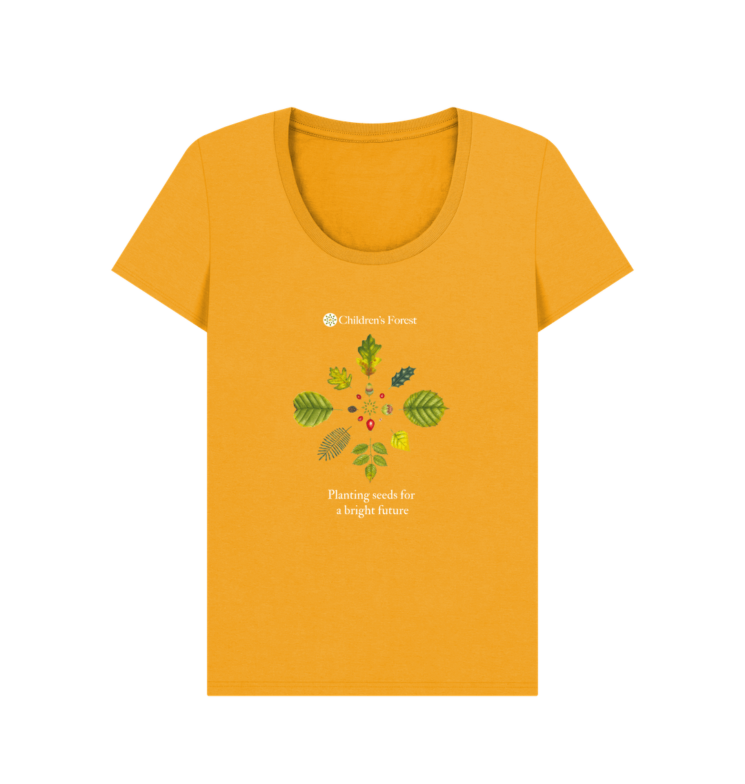 Mustard Women's Organic Scoop Neck T-Shirt with Tree Mandala