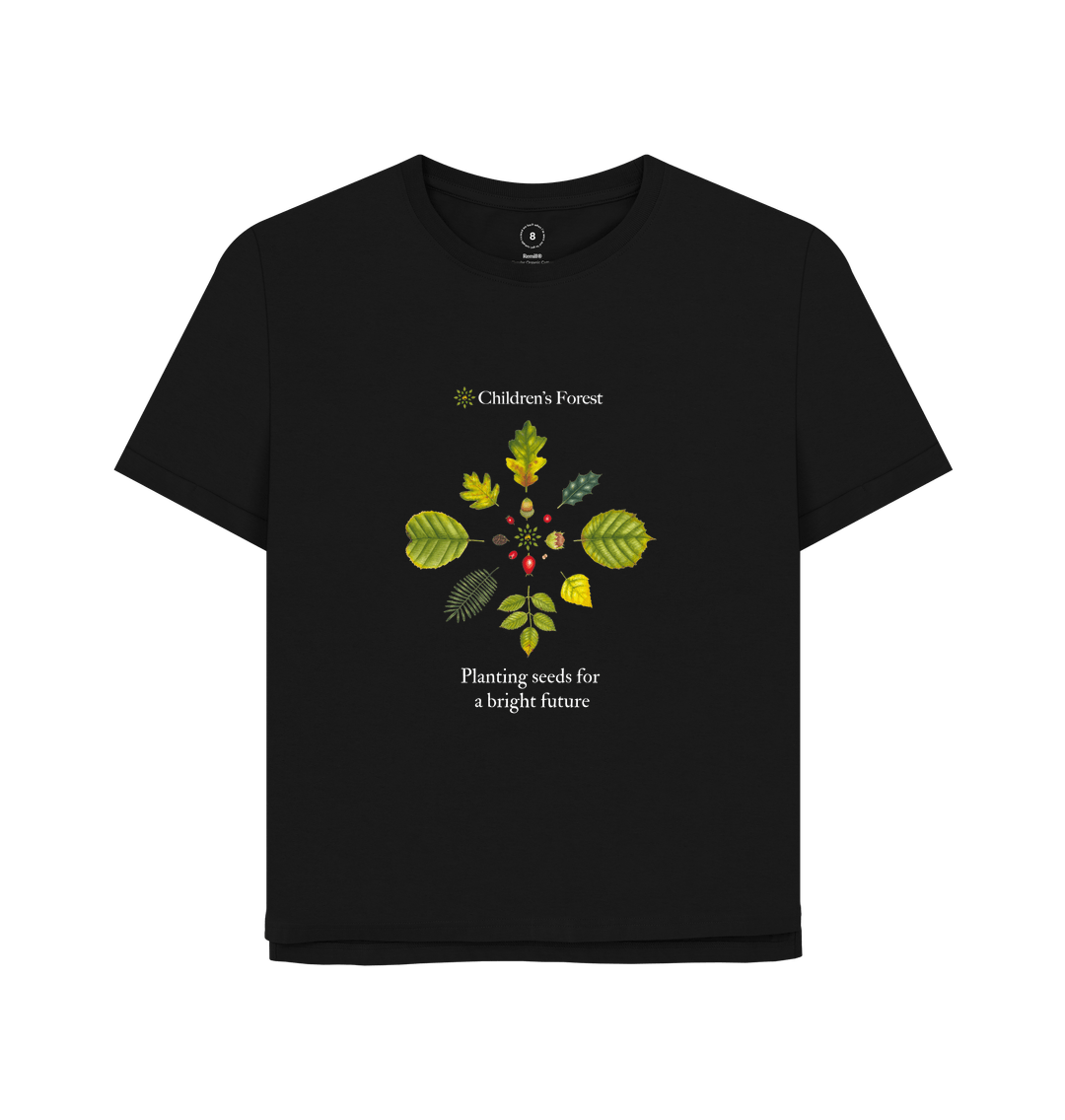 Black Women's Organic Relaxed Fit ReMill T-Shirt with Tree Mandala