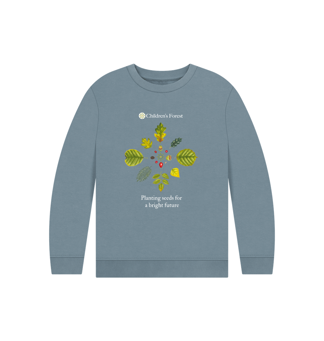 Stone Blue Children's Organic Jumper with Tree Mandala