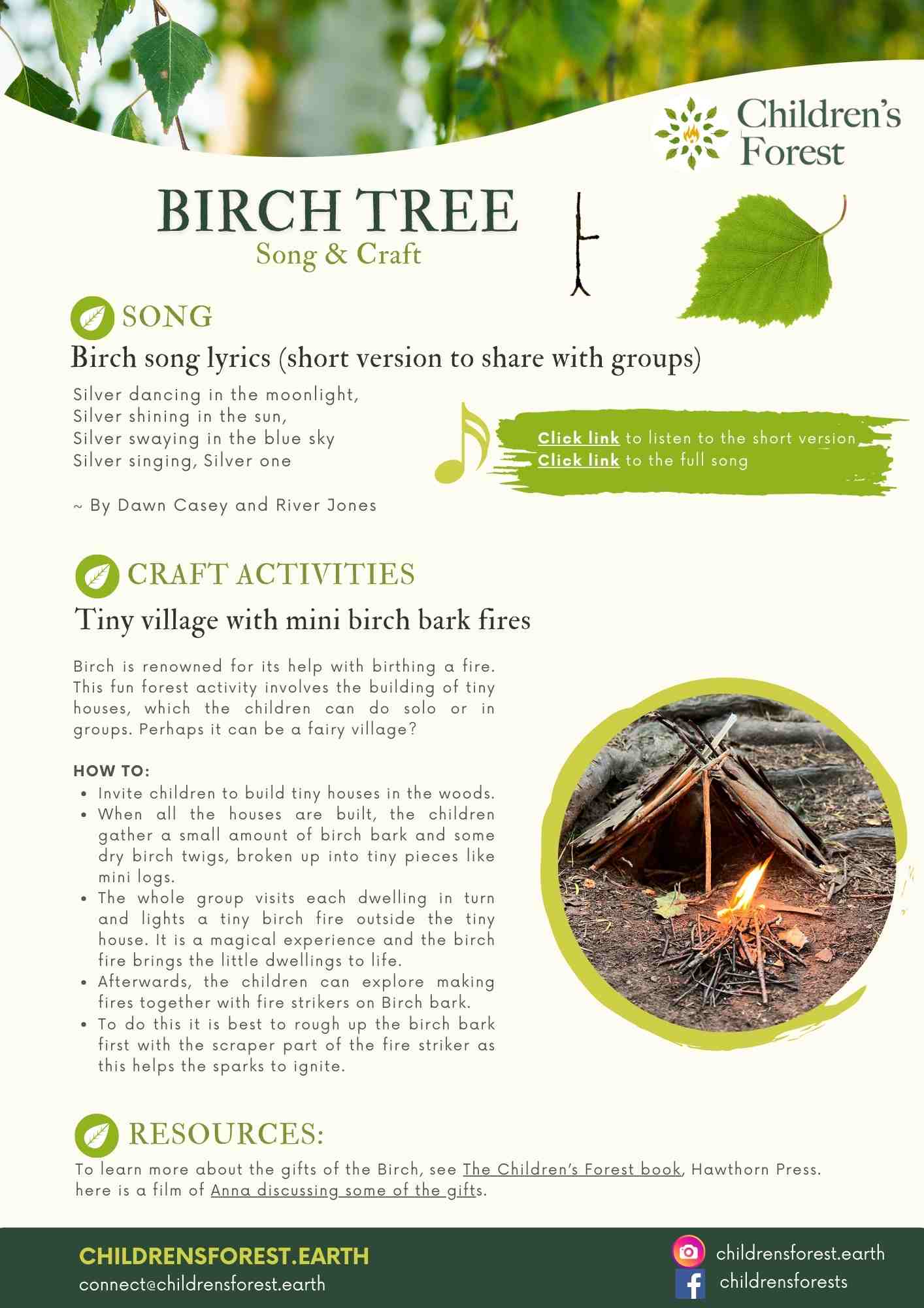 Learn with Trees; Foraging, Crafting, Singing & Planting downloadable Pdf's