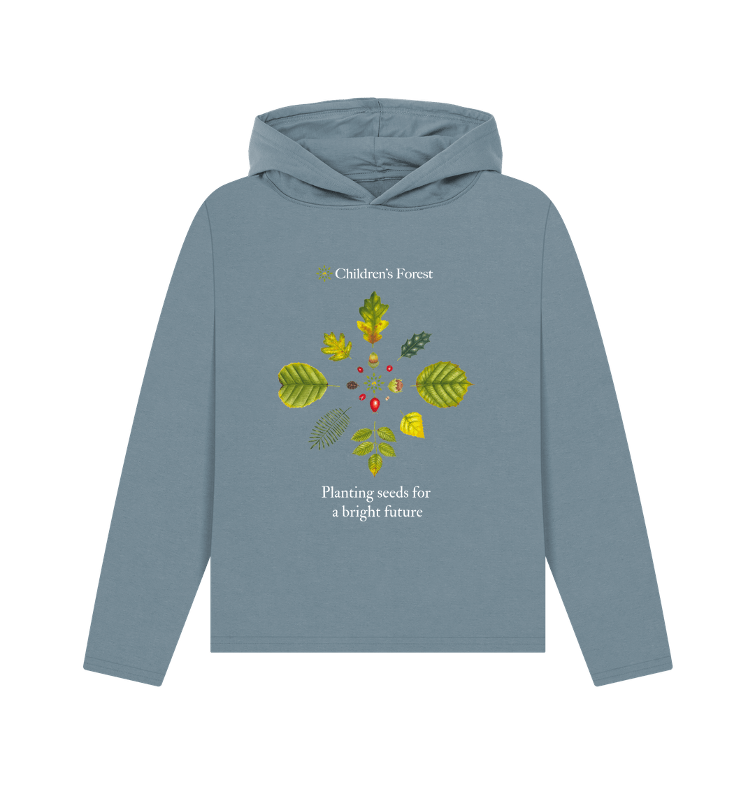 Stone Blue Women's Organic Relaxed Fit Hoody with Tree Mandala