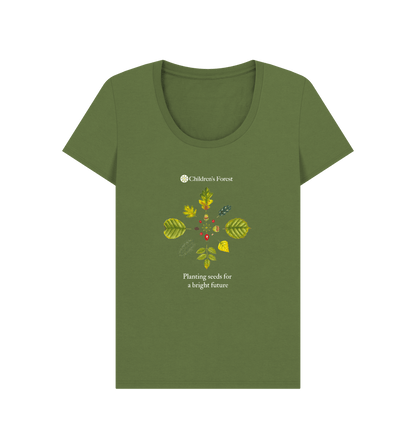 Khaki Women's Organic Scoop Neck T-Shirt with Tree Mandala