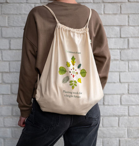 Organic Drawstring Bag with Tree Mandala